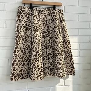 Merona A-Line Skirt Size 10 Brown Cream Scroll Print Cotton Cottagecore